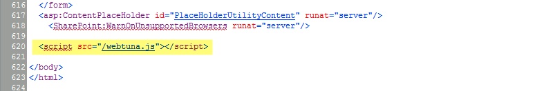 WebTuna JavaScript code before closing BODY tag